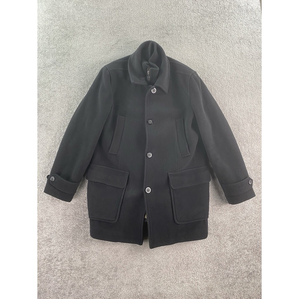 Andrew Marc Jacket Men Medium Black Wool Zip Button Lined Winter Button Pea Coat